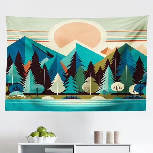 Vista 170 de Ambesonne Tapiz Trippy, vista panorámica de la cascada con bosques de ensueño y mandala oriental psicodélico, decoración de tela para colgar