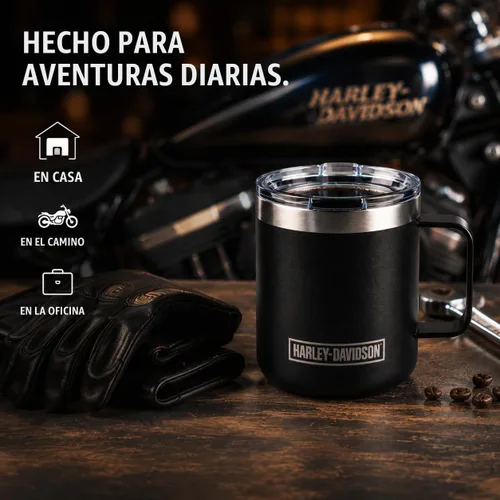 Vista 4 de Harley-Davidson Taza de café de viaje taza de acero inoxidable con protector de barra de tapa