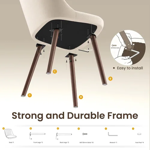 Vista 7 de MALOL Juego de 2 sillas tapizadas para comedor, sillas modernas de tela para cocina con respaldo, patas de madera para cocina, comedor, restaurante