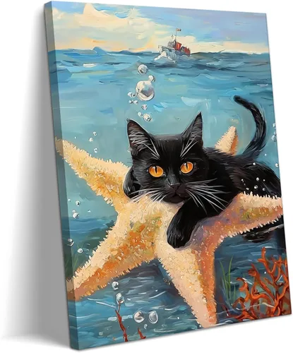 Vista 30 de Divertido arte de pared de tiburón montando chihuahua, impresión en lienzo enmarcada para baño de perro, decoración de pared de animales abstractos