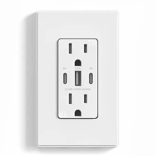 Vista 33 de ELEGRP Tomacorrientes USB, 30 W 6.0 Amp USB C, toma de pared USB de 3 puertos, toma de corriente resistente a manipulaciones de 15 amperios con 2