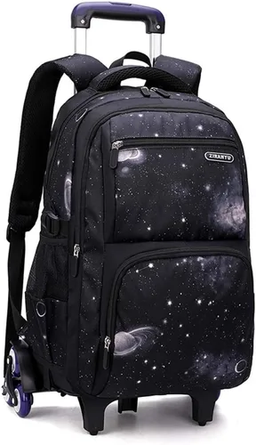 Vista 9 de VIDOSCLA Elementary Galaxy - Mochila con ruedas para adolescentes, mochila con ruedas para la escuela, Negro Azul-3pcs 6 Ruedas, 6 ruedas 3 piezas