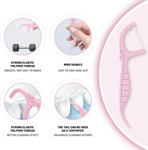 Vista 4 de Palillos de hilo dental Doble acción menta doble línea hilo dental con dispensador – Recarga en bolsa, fácil de transportar para adultos, paquete