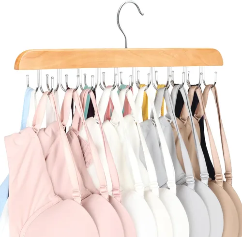 Vista 8 de Colgador de brasier para armario, organizador de camisetas sin mangas, capacidad de 20 ganchos, plegable, de madera, ahorro de espacio, organizador