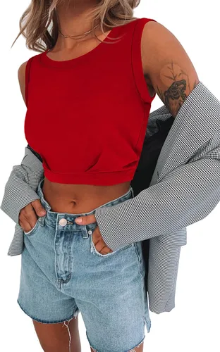Vista 7 de iGENJUN Camisetas cortas para mujer, camisetas sin mangas de verano, casuales, para yoga, atletismo, deportivas, para mujer, camiseta sin mangas