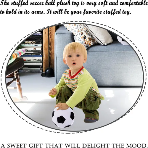 Vista 5 de zhidiloveyou 2 piezas de 9 pulgadas de felpa de fútbol de peluche de fútbol almohada de juguete de fútbol regalo de fútbol para niños, negro-blanco