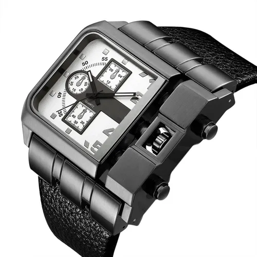 Vista 4 de Reginald Hip hop 53MM Men's Large Face Watch for Men Square Novel Face Dial Stainless Steel Quartz Leather Strap Watches
