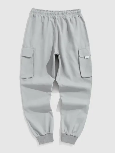 Vista 5 de ZAFUL Pantalones cargo Techwear con cordón para hombre con bolsillos con solapa, atléticos y elásticos, pantalones casuales y pantalones deportivos