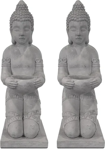 Vista 11 de Kante 25.6 "ligero sentado meditando Buda Zen interior al aire libre estatua gris hormigón Sentado de hormigón de 25.6 "h