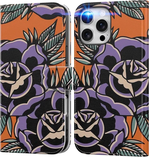 Vista 71 de DEENAKIN Funda tipo cartera para iPhone 15 con tarjetero + clip para efectivo, bloqueo RFID, protección contra caídas de grado militar y obras