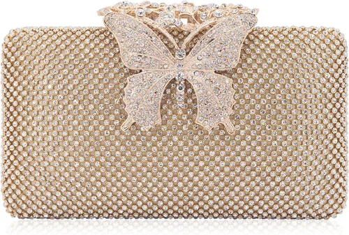 Vista 17 de Dexmay - Bolso de noche para mujer con cierre de mariposa y diamantes de imitación