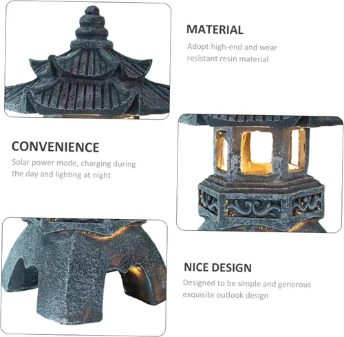 Vista 8 de Tofficu Farol de pagoda solar para decoración de jardín al aire libre, estatua asiática zen, patio, césped, porche, camino, adorno de jardín