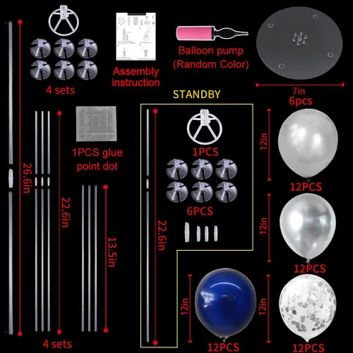 Vista 3 de TONIFUL Juego de 6 centros de mesa de globos de color azul marino y plateado para mesa, kit de arco de globos para decoraciones de graduación 2026