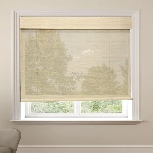 Vista 8 de Persianas romanas de madera personalizadas, persianas opacas con forro de bambú, color marrón Forro marrón-beige - Blackout