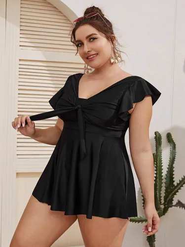 Vista 3 de MakeMeChic Traje de baño tankini de dos piezas con mangas con volantes para mujer