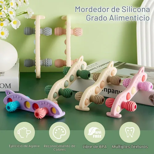 Vista 2 de Juguetes de dentición para bebés, mordedor de silicona para bebé, sin BPA, juguete sensorial masticable (verde)