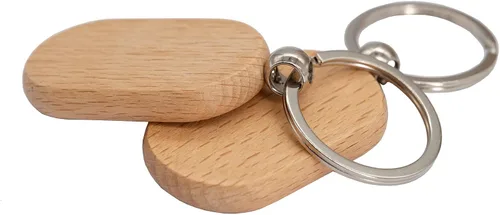 Vista 3 de TFoRibbon Paquete de 20 llaveros de madera en blanco con grabado de madera rectangular