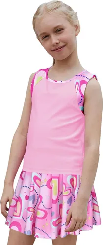 Vista 8 de MODAFANS Conjunto deportivo de camiseta sin mangas y pantalón corto para niñas Mármol Aqua