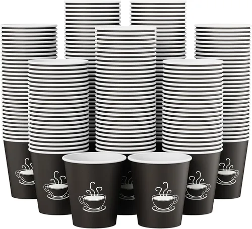 Vista 9 de TV TOPVALUE Paquete de 210 tazas de café de papel de 12 onzas, vasos de papel negro desechables para beber caliente, agua, té, utilizado