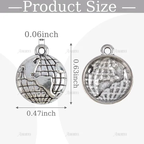 Vista 2 de AUEAR, Paquete de 100 dijes de globo de aleación de tierra de plata para hacer joyas, pulseras y collares