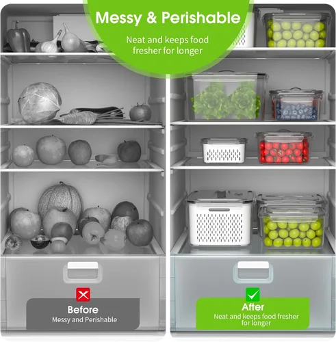 Vista 7 de BOICHU Recipientes de almacenamiento de frutas para refrigerador, 5 tamaños de bayas, para refrigerador, mantiene fresco con coladores y tapas