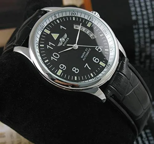 Vista 5 de VIGOROSO Reloj deportivo de cuerda automática de cuero negro para hombre, Negro -, Reloj de cuerda automática