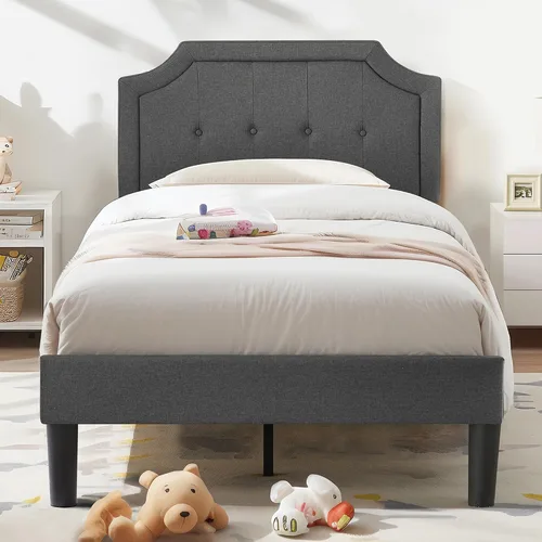 Vista 12 de VECELO - Base de cama tapizada con plataforma individual con cabecera ajustable de panel cosido con botones, fuerte soporte de listones de madera