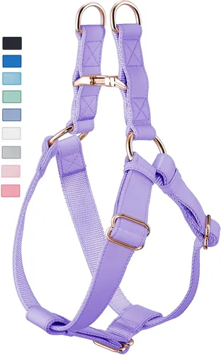 Vista 16 de Arnés de Cuero Suave Sin Tirones para Perro - Arnés Ajustable de Paso para Perro con Hebilla de Metal Resistente de Oro Rosa, Chalecos Halter