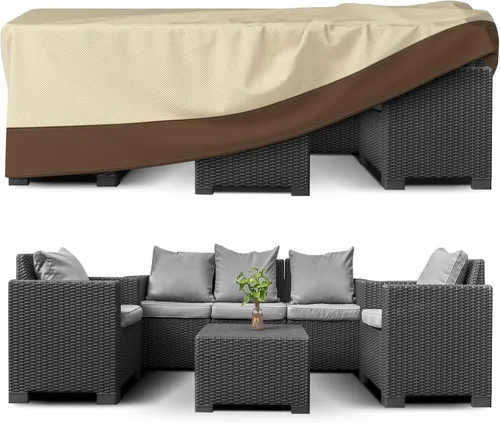 Vista 8 de Fundas impermeables para muebles de patio para mesa y sillas, juego de muebles de exterior, antidecoloración, resistente al desgarro/agua, 110