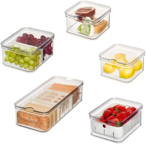 Vista 7 de iDesign Crisp - Juego de 3 cubos organizadores de plástico reciclado con tapas, transparente/gris