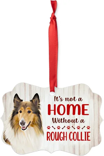 Vista 2 de House is Not A Home without White Sable Rough Collie Adornos de Navidad 2024 Aluminio Cachorro Dueño Regalos