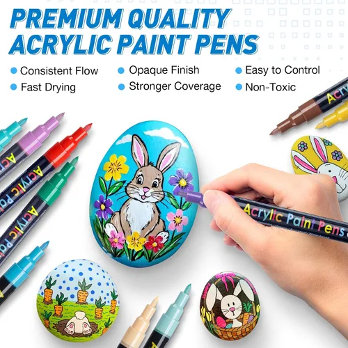 Vista 5 de JR.WHITE Juego de 18 rotuladores de pintura acrílica de punta extrafina, punta fina de 0.028 in para decoración de huevos de Pascua, pintura roca