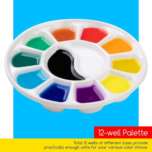 Vista 4 de MEEDEN Paleta de pintura de acuarela de porcelana redonda de 12 pozos para acuarela gouache pintura al óleo acrílica, 7 pulgadas