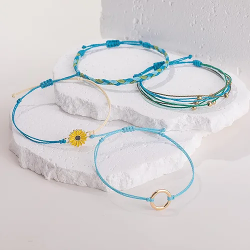 Vista 5 de Pulsera de cuerda trenzada hecha a mano con diseño de girasol para adolescentes y mujeres