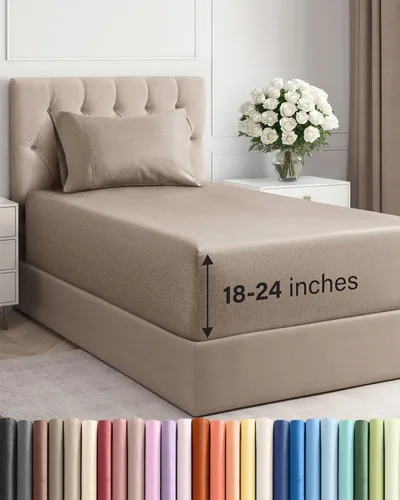 Vista 135 de Sábanas individuales de bolsillo extra profundo, sábanas transpirables y refrescantes de 3 piezas, juego de sábanas de lujo para hotel, suaves, sin