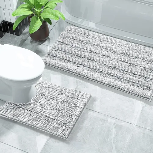Vista 31 de Yimobra Juego de 2 alfombras de baño de felpilla suave y absorbente y alfombra para inodoro en forma de U, antideslizante, lavable a máquina