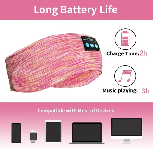 Vista 3 de Paquete de 2 auriculares inalámbricos para dormir con diadema rosa+rosa rojo