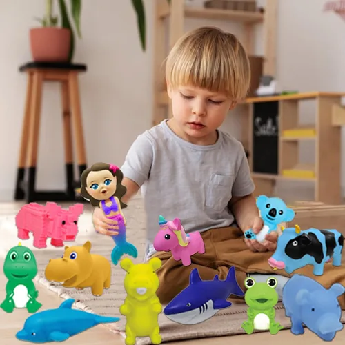 Vista 6 de Juguetes chirriantes para bebés, juguetes para apretar, regalos de fiesta para niños, juguetes novedosos y diversiones, regalos de goma que gritan