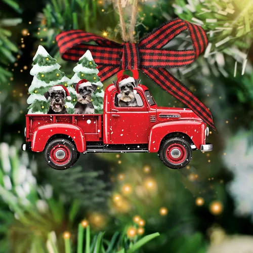Vista 9 de Talataca Adorno Navideño Plano 2D de Schnauzer Miniatura, Adorno de Árbol de Navidad en Forma de Pino con Luz de Cadena, Adorno de Árbol de Pino