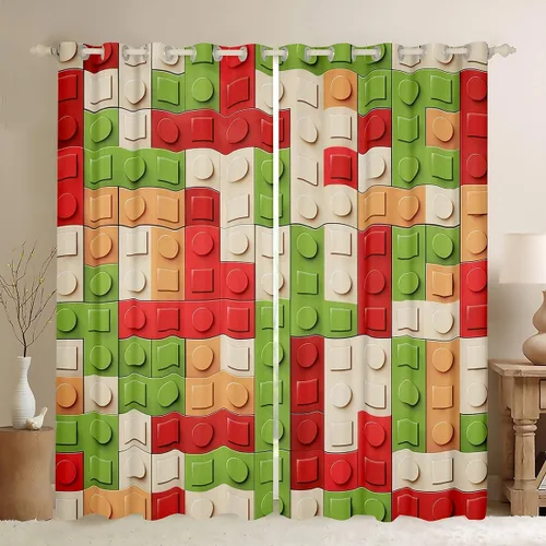 Vista 9 de Feelyou Cortinas de ventana de bloque de construcción para dormitorio, 38 pulgadas de ancho x 45 pulgadas de largo, 2 paneles de estilo ladrillo