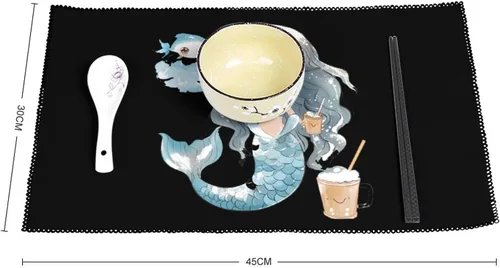 Vista 2 de Mermaid Milk Tea Placemats Set of 6 Resistant Table Mats Washable Place Mats for Dinner Party Table Decoration