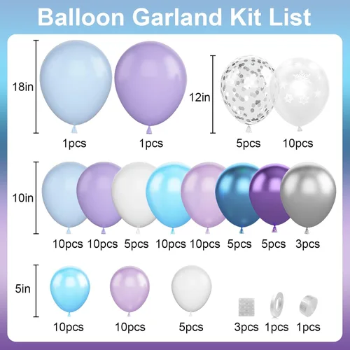 Vista 2 de Kit de arco de globos Dagelar azul morado, guirnalda de globos de cumpleaños de copo de nieve con globo de confeti plateado, globos de tema invernal