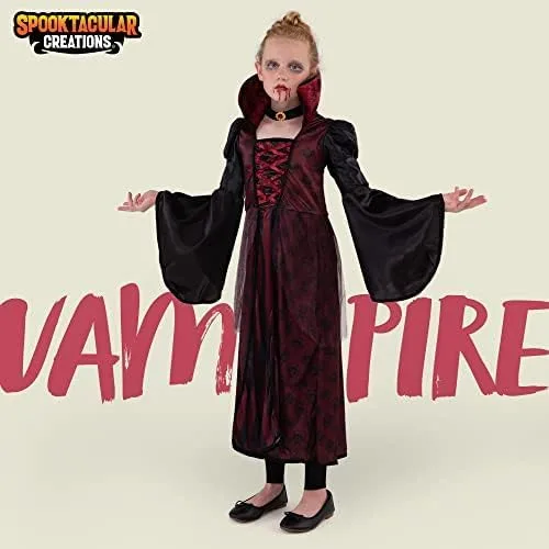Vista 2 de Spooktacular Creations Disfraz de vampiro para niña, disfraz de vampiro aterrador para Halloween