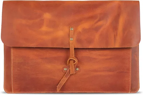 Vista 11 de Londo Funda de cuero de grano real para MacBook Pro y MacBook Air, bolsillo frontal y cierre de solapa, 14 pulgadas - 13 pulgadas