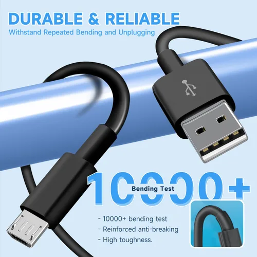 Vista 5 de Cable micro USB 3M de 10 pies, carga y transferencia de datos, cable de alimentación micro USB para cámara Wyze Cam YI Nest Cam Blink Netvue Kasa