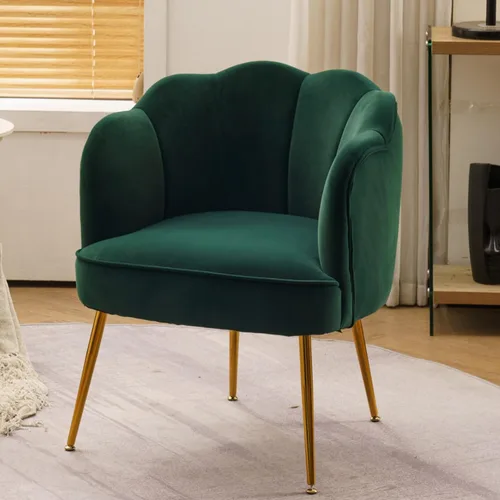 Vista 2 de Silla decorativa de terciopelo moderna con patas de metal, acogedora y suave, tapizada, para sala de estar, dormitorio (verde oscuro)