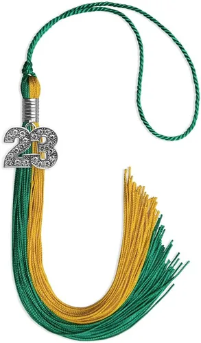 Vista 162 de Endea Graduation Borla de doble color con dije de plata brillante (negro/oro antiguo, 2025)