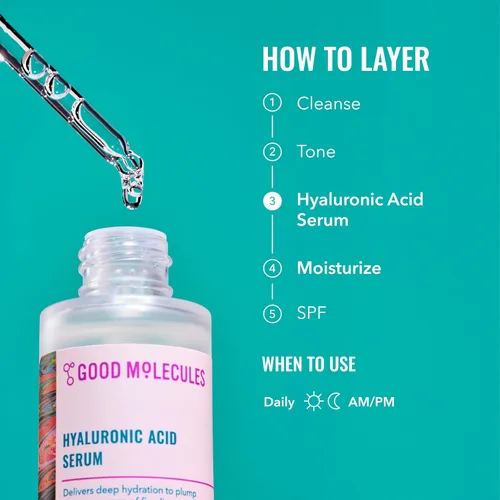Vista 5 de Good Molecules Suero de Ácido Hialurónico - Suero Ultra Hidratante No Graso con 1% de Ácido Hialurónico, Hidratante Facial para Piel más Tersa