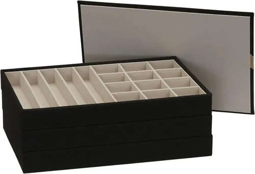 Vista 2 de Household Essentials Organizador de joyas negro apilables con tapa extraíble