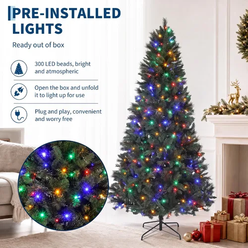 Vista 3 de Aptliton Árbol de Navidad artificial preiluminado de 7.5 pies con aguja